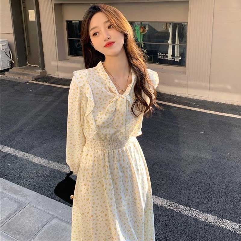 小花柄ボウタイフリルワンピース(3colors)