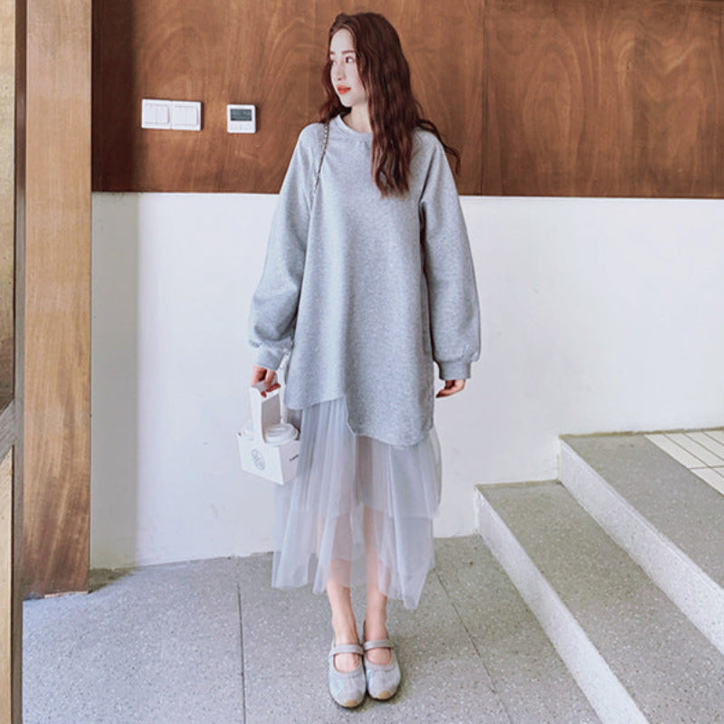 チュールドッキングスウェットワンピース