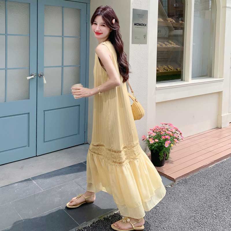 シフォン切り替えマキシワンピース