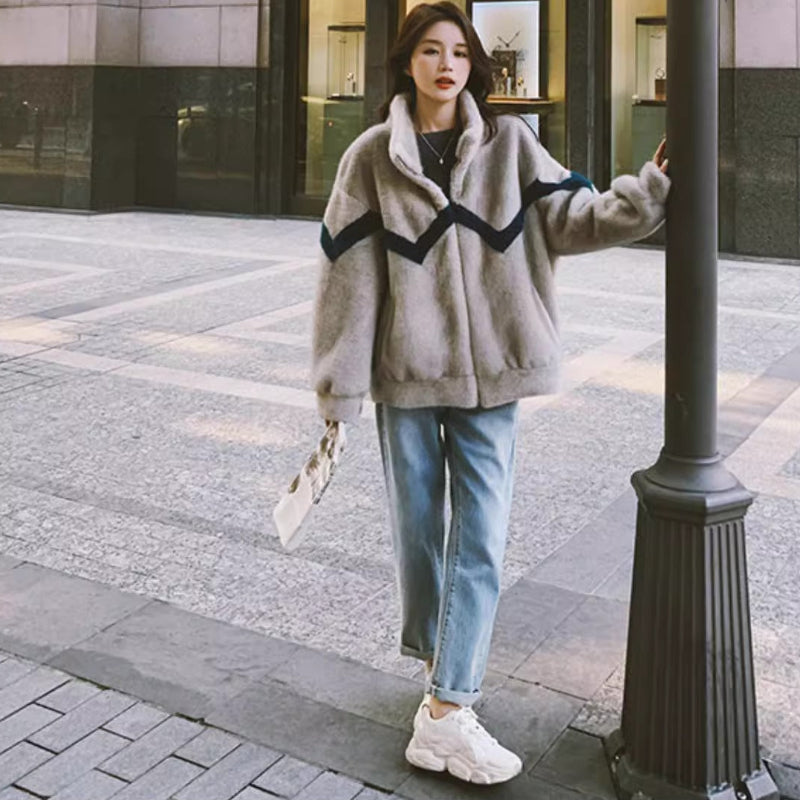 ラインデザインフリースジャケット