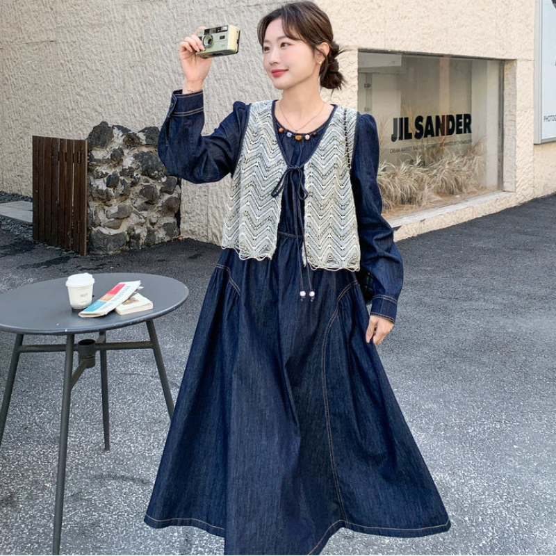 レースジレ×ライトデニムワンピース