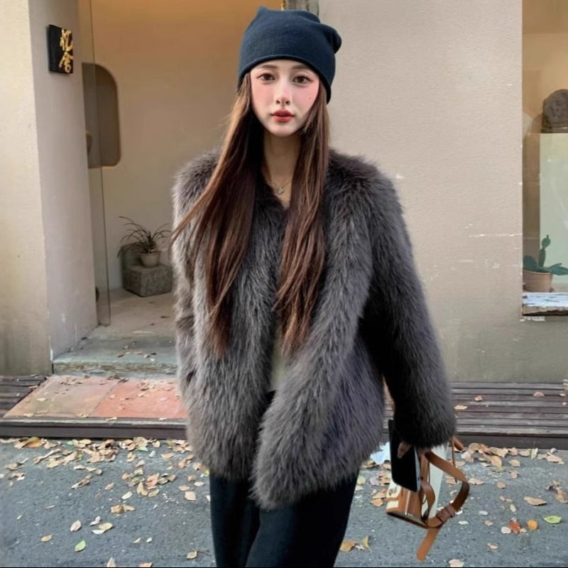 フェイクファーノーカラーコート(2colors)