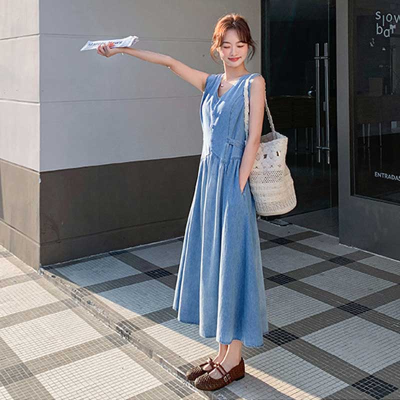フェイクベストデニムワンピース