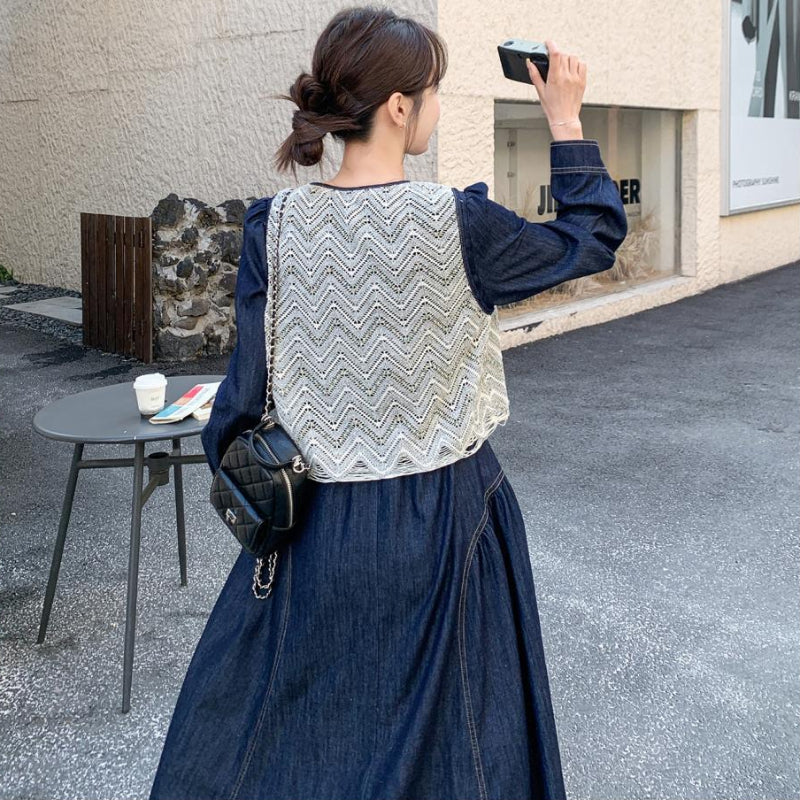 レースジレ×ライトデニムワンピース