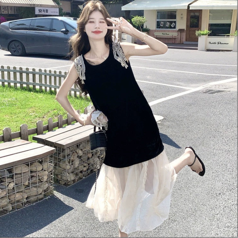 レースデザインベロアワンピース
