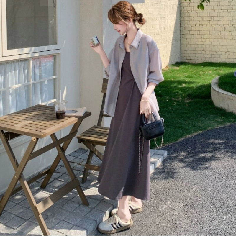 バックデザインシャツ×キャミソールワンピースセット