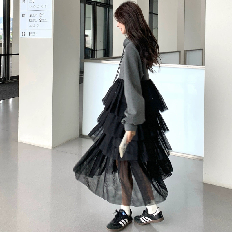 チュールドッキングパーカーワンピース