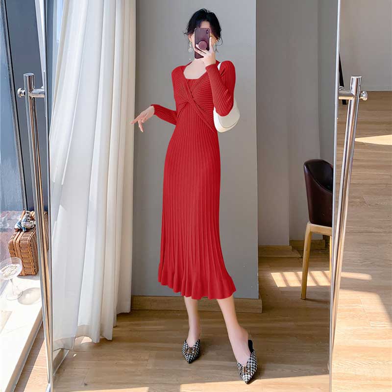 ツイストリブニットワンピース(4colors)