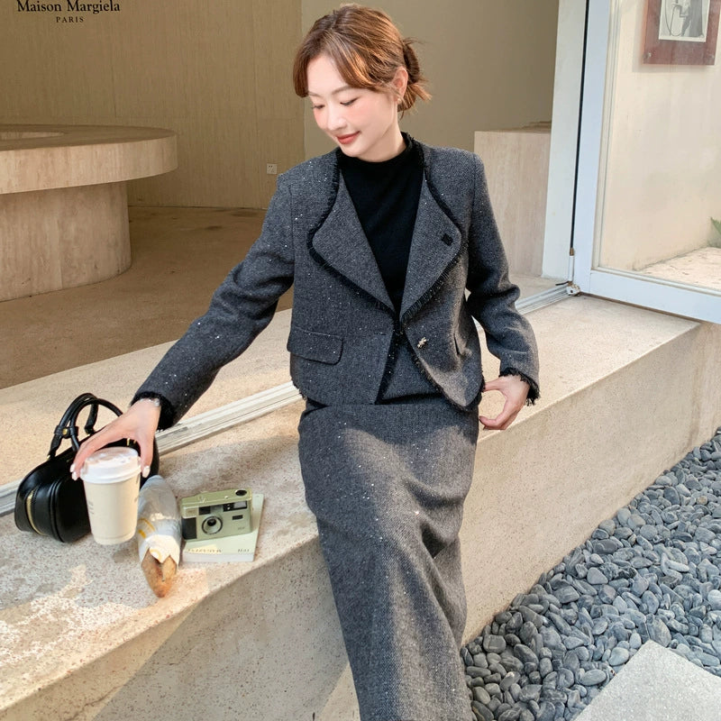 ラメツイードジャケット×スカートスーツ