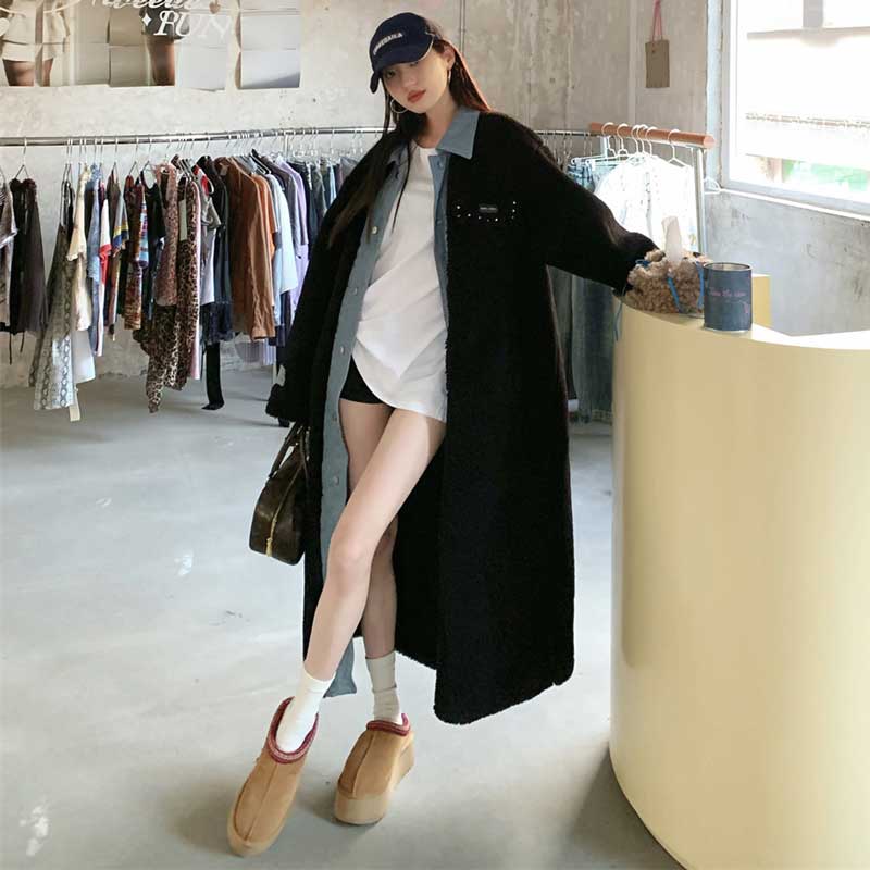 レイヤード風ボアロングコート