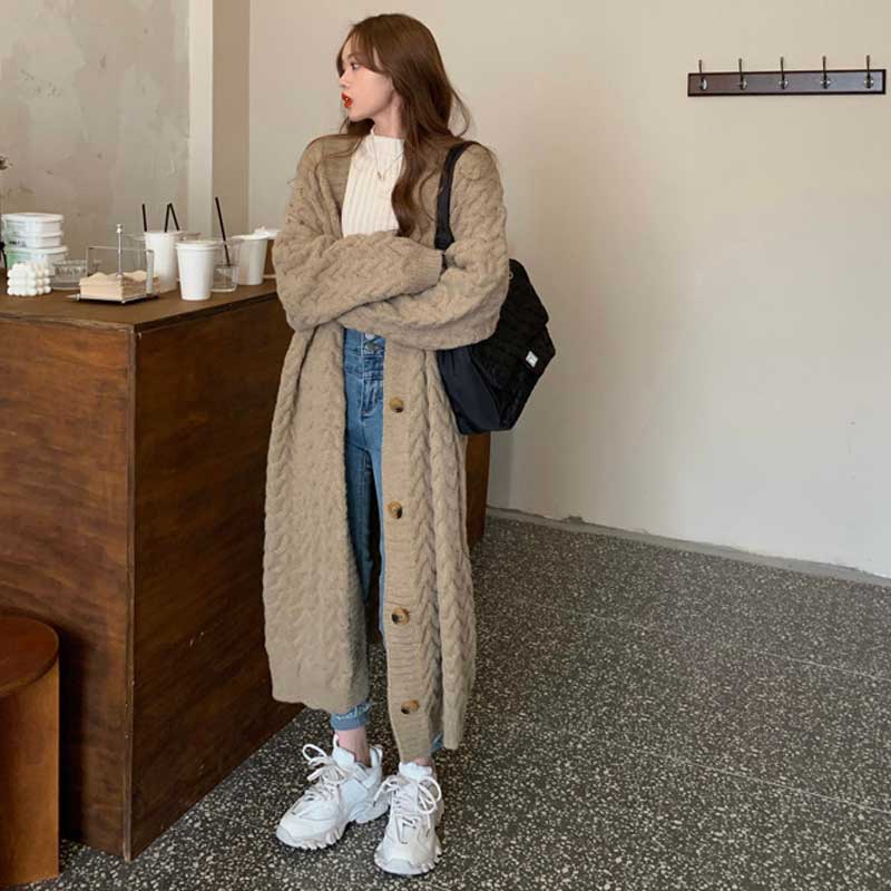 ケーブル編みロングカーディガン(3colors)