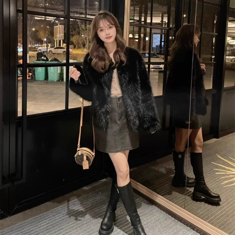 フェイクファーノーカラーコート(2colors)