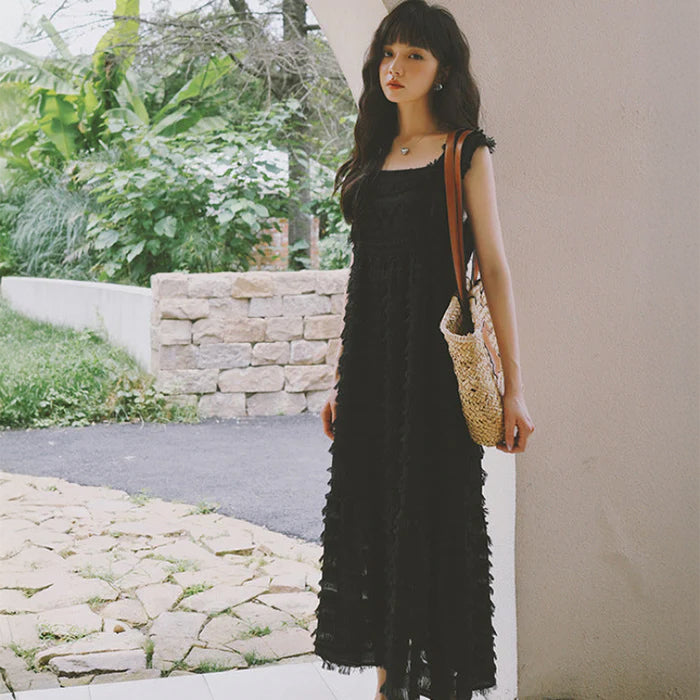 フリンジノースリーブワンピース