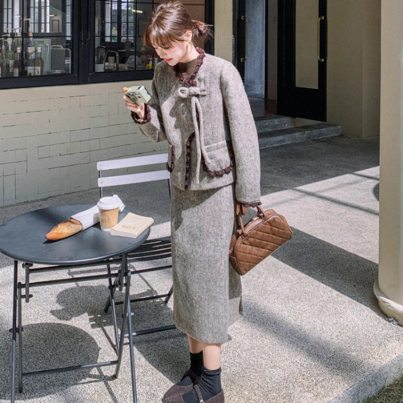 ミックスツイードジャケット×スカートスーツ