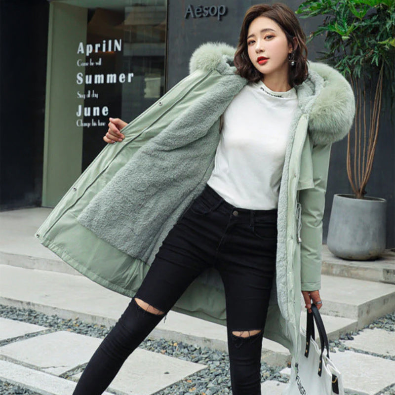 ボリュームファーフード付き厚手コート(5colors)