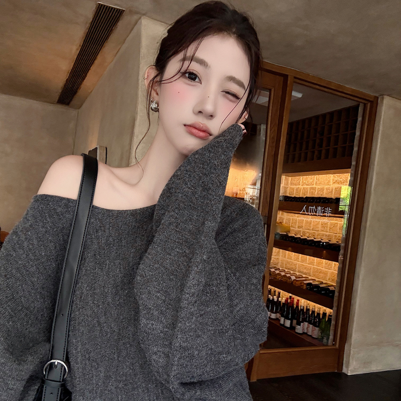 ワンショルダードルマンニットミニワンピース(3colors)