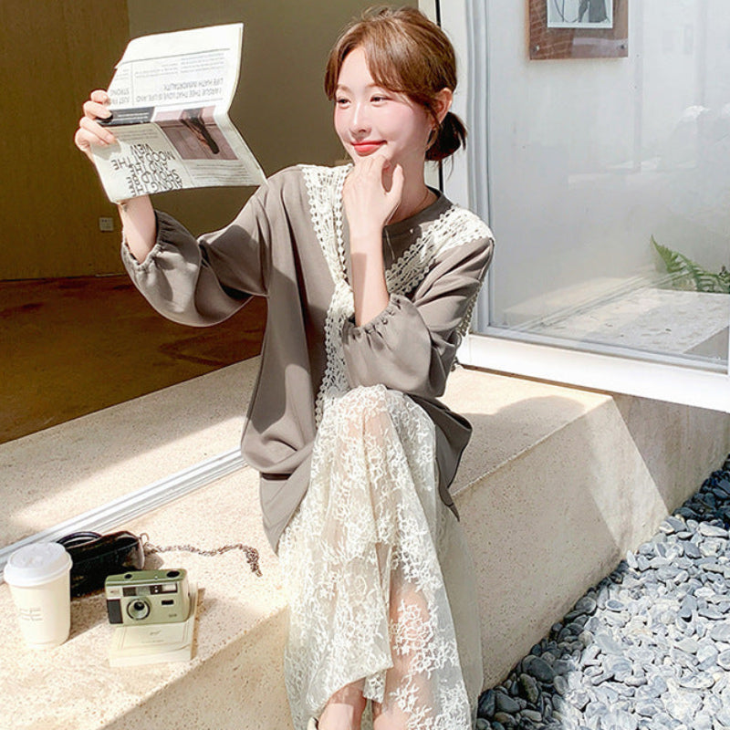 レース切り替えデザインワンピース(2colors)