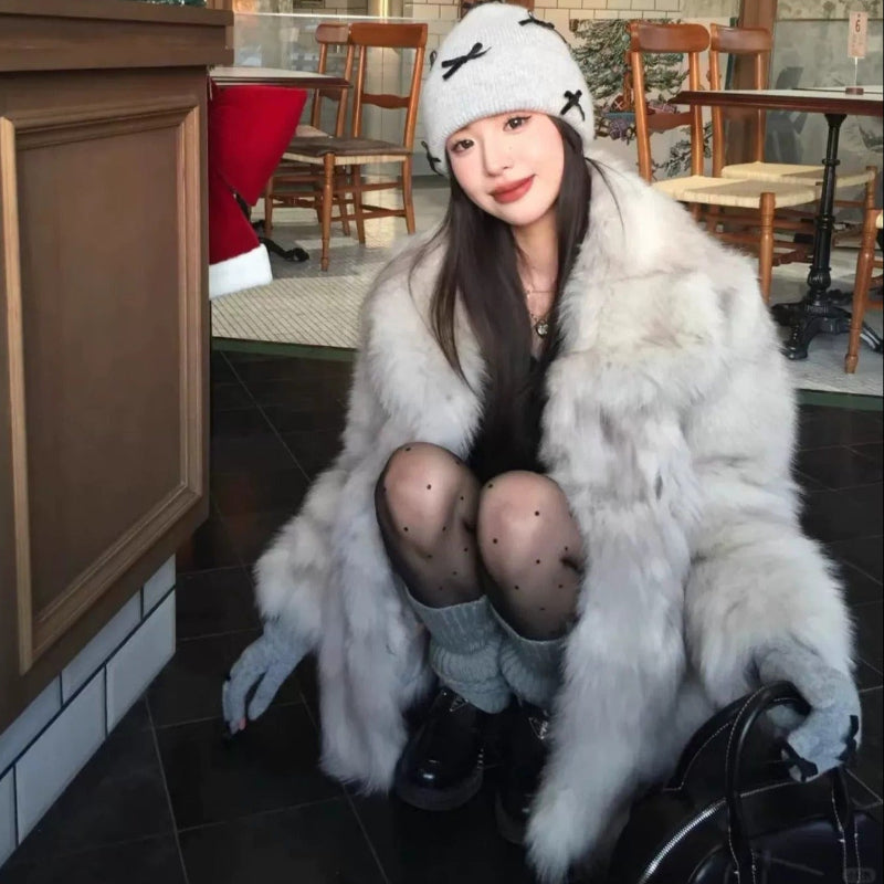 ミストグレーフェイクファーコート (灰) 冬 大人の女性にぴったりの