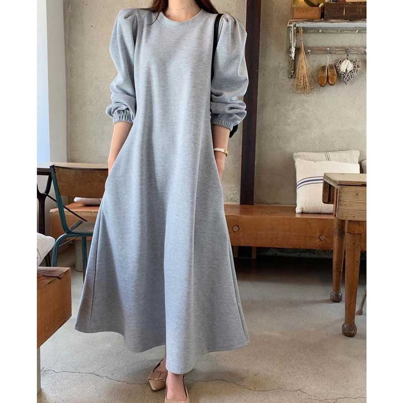 ボリューム袖Aラインワンピース(3colors)