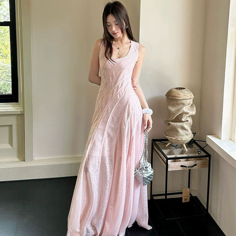 パウダーピンクレースロングワンピース