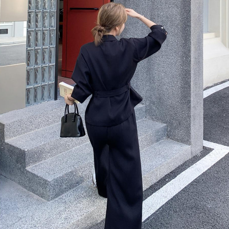 ウエストベルトシャツ×ワイドパンツセットアップ(2colors)