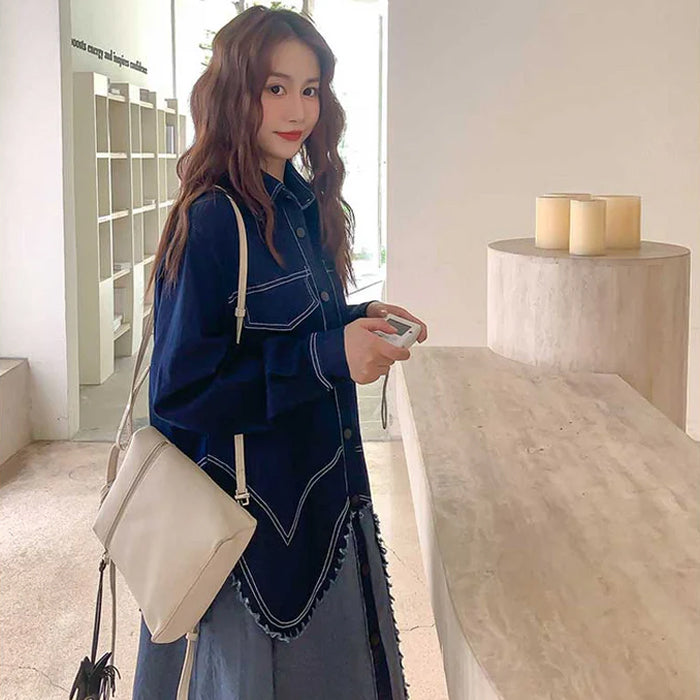 アシンメトリーデニムシャツワンピース