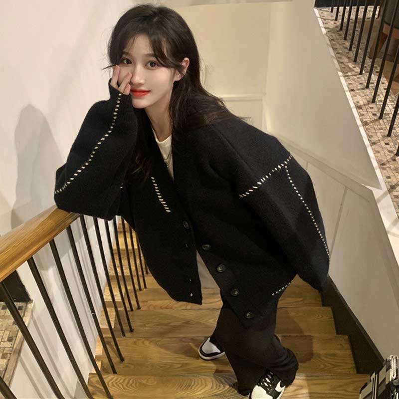 ステッチアクセントVネックカーディガン(2colors)