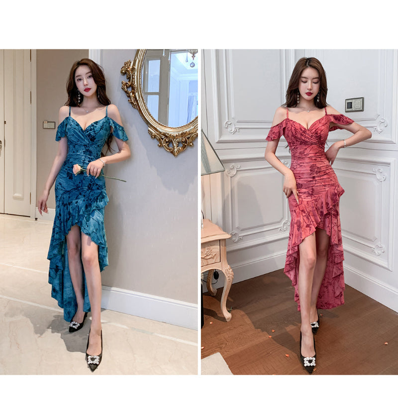 スパゲティストラップマーメイドフリルドレス(2colors)