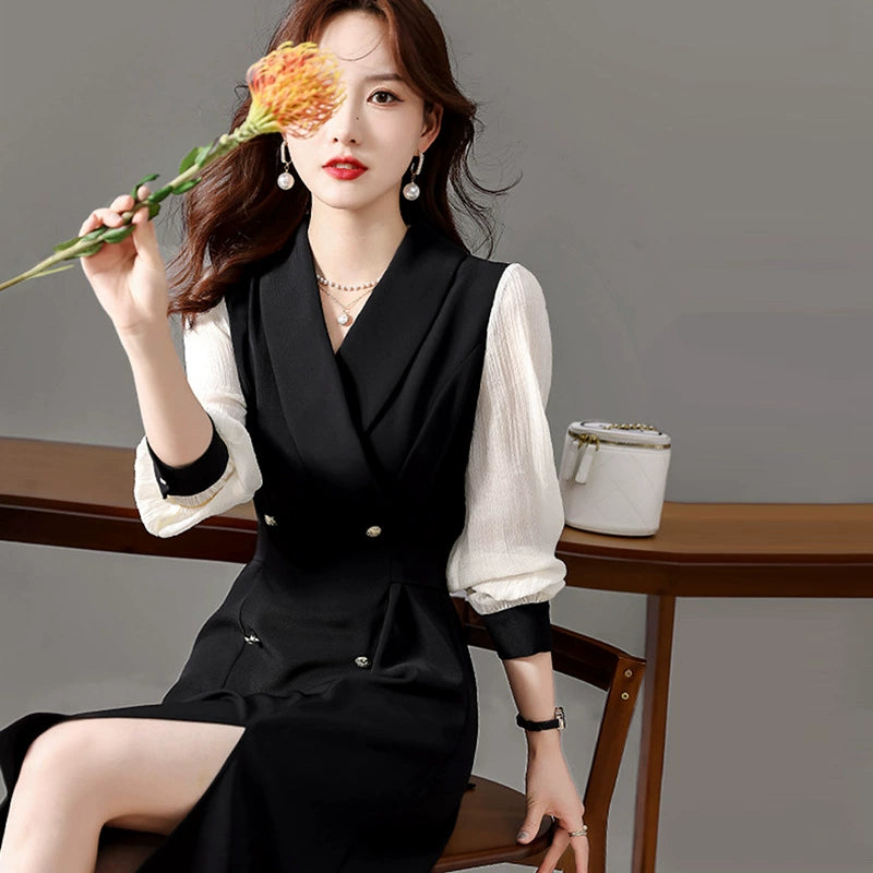 テーラードカラー切替ワンピース