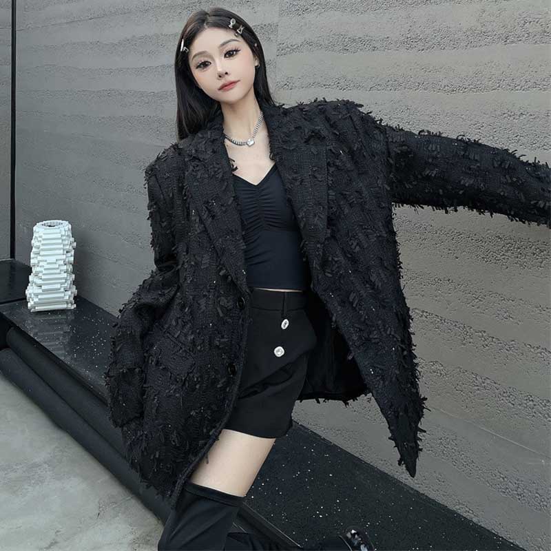 シャギーフリンジテーラードジャケット