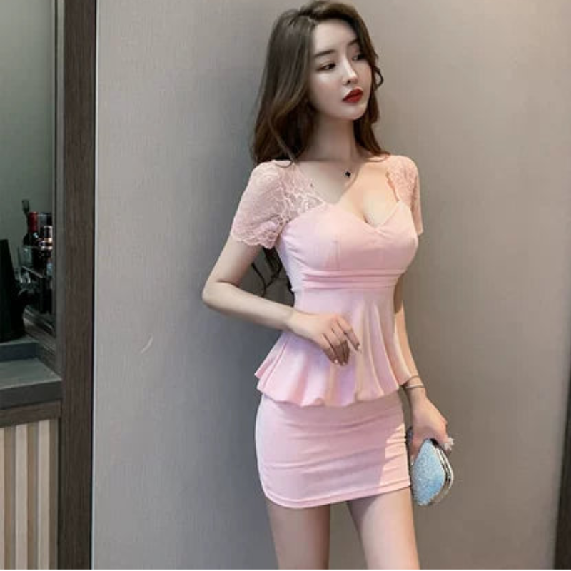 レースショルダーラメミニドレス(4colors)