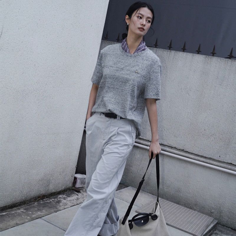 スカーフ付きカラーデザインTシャツ (3colors)