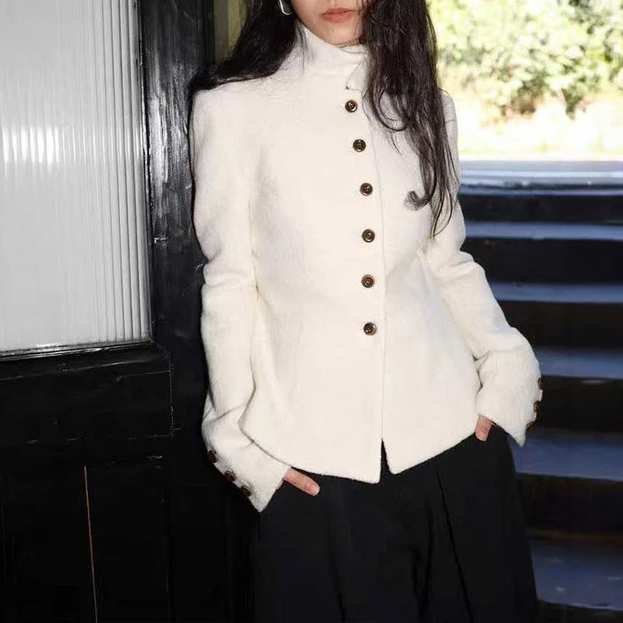 スタンドカラービジューボタンコート(2colors)