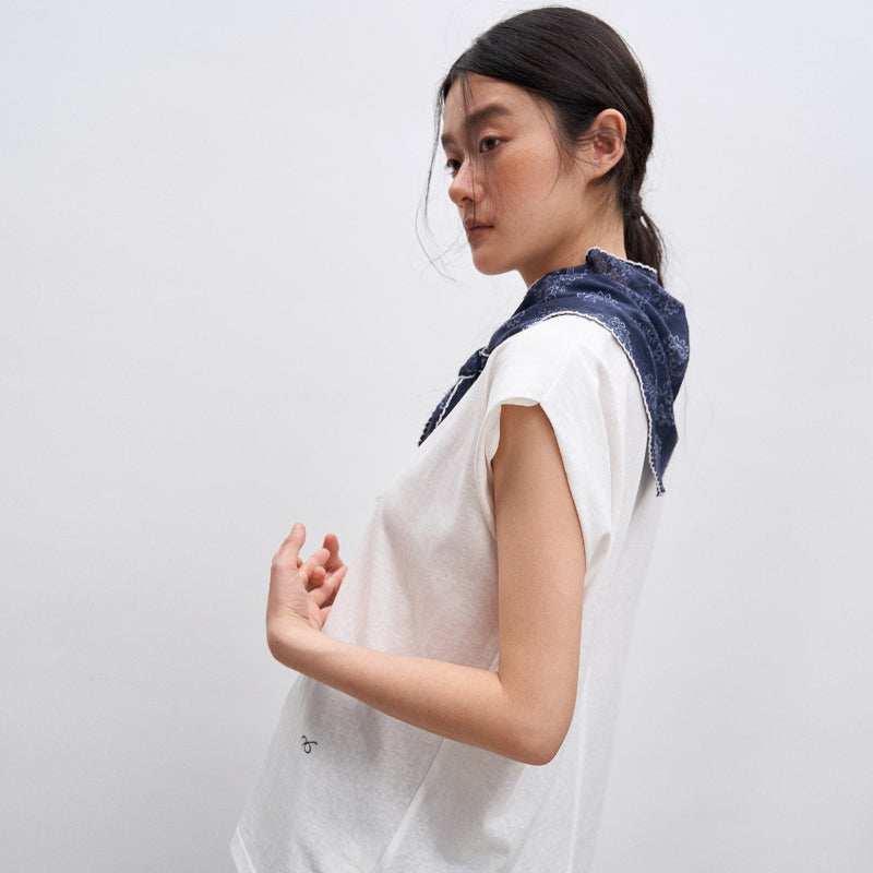 スカーフ付きフレンチスリーブTシャツ (2colors)