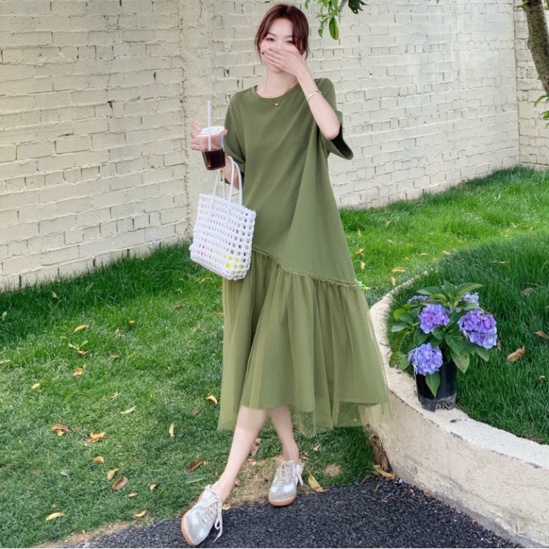 チュールヘムオリーブグリーンワンピース
