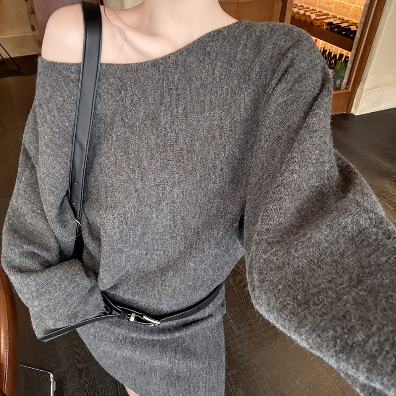 ワンショルダードルマンニットミニワンピース(3colors)