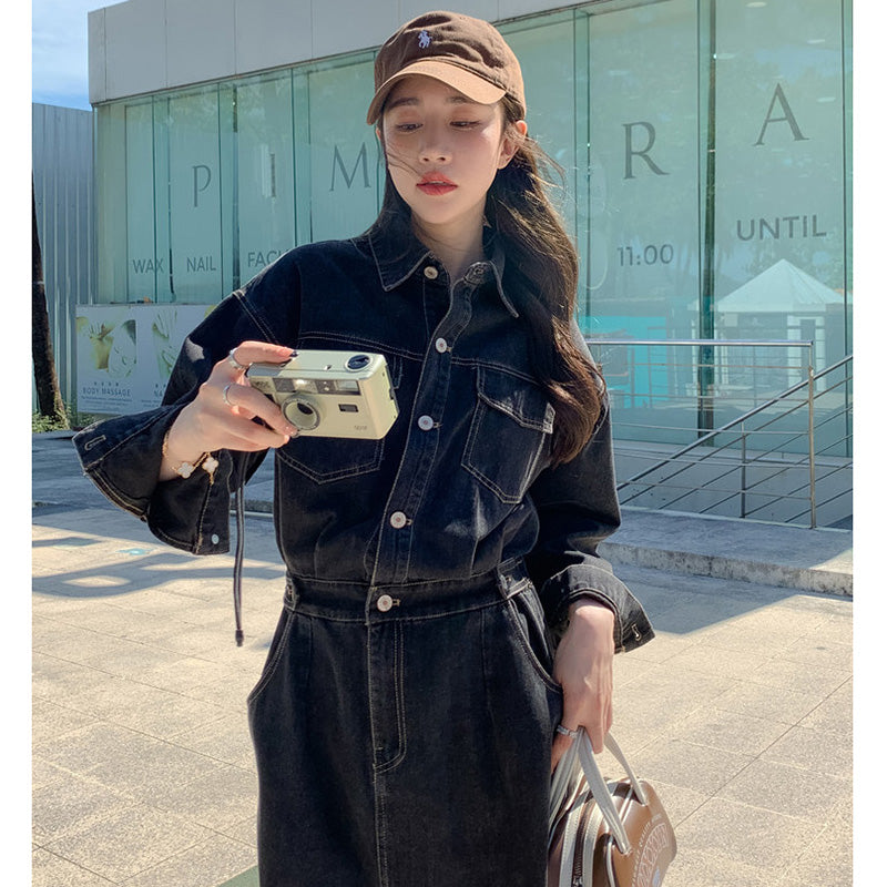 デニムロングシャツワンピース