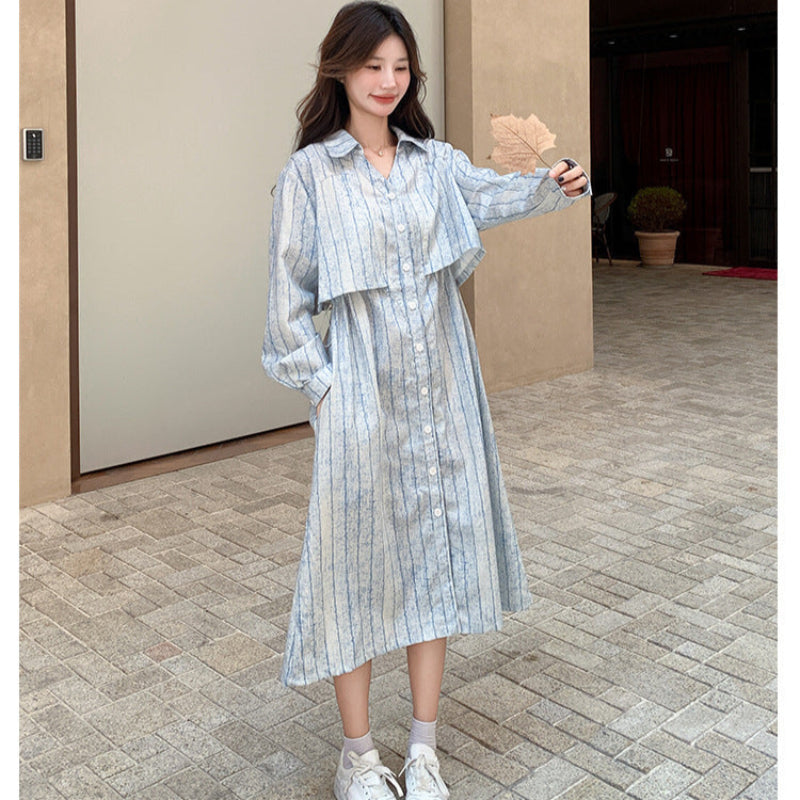 サイドドロストストライプシャツワンピース