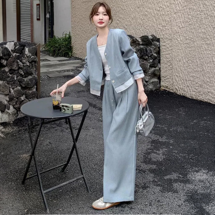 レイヤードジャケット+ワイドパンツセットアップ