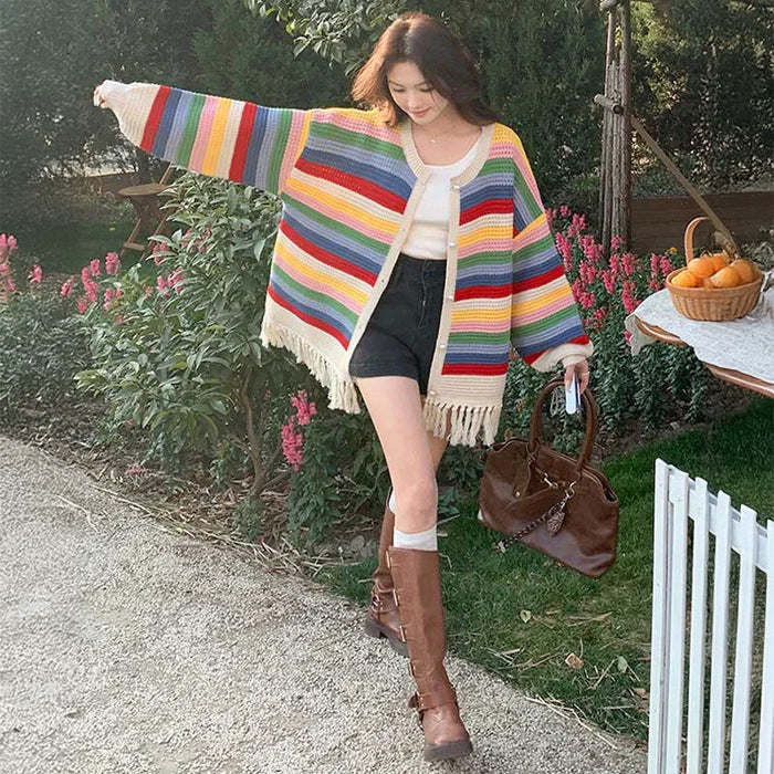 マルチボーダーフリンジカーディガン