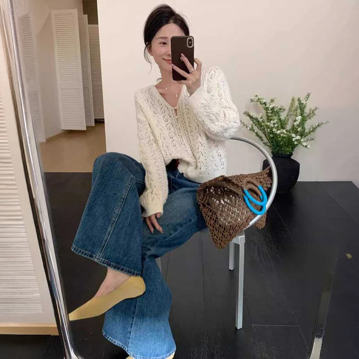 透かし編みショートカーディガン