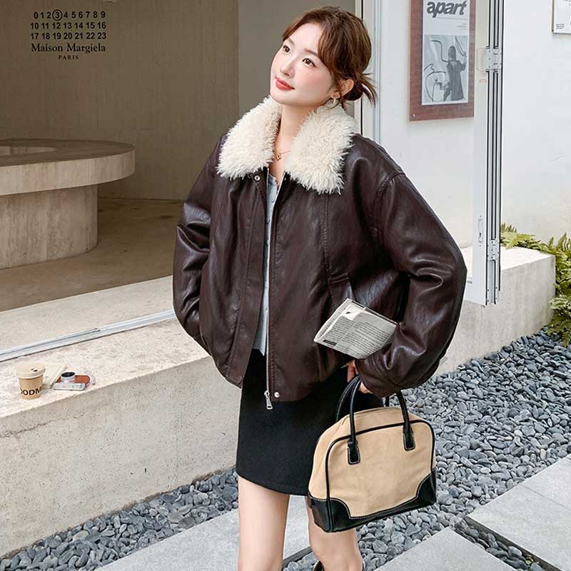 ボアカラーレザージャケット(2colors)