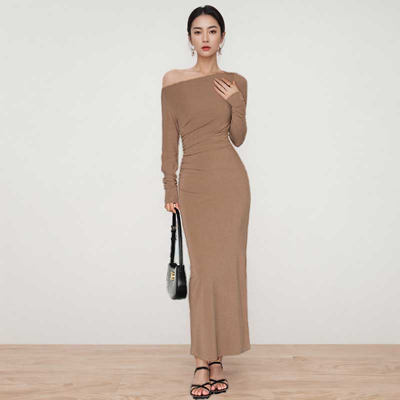 ワンショルダーシャーリングワンピース(2colors)