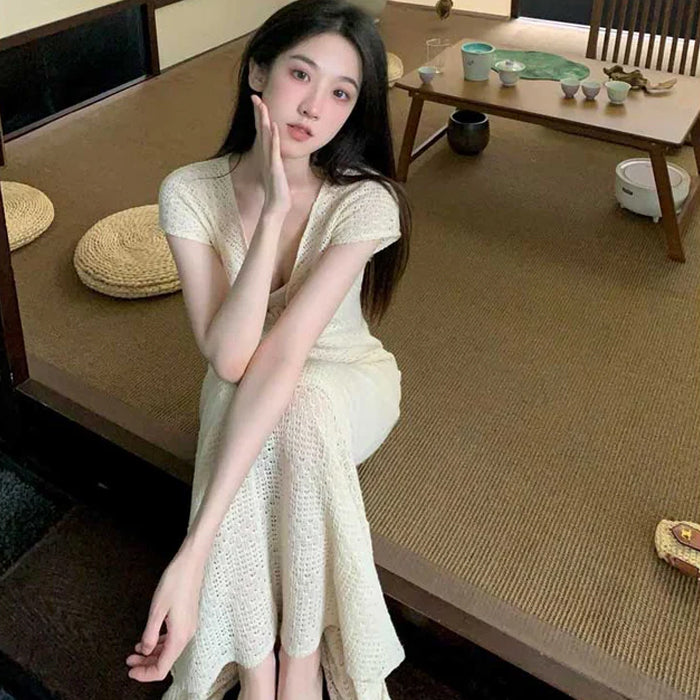 メッシュレースマキシワンピース