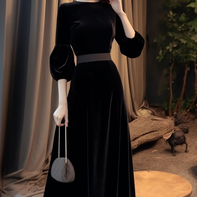 スリーブデザインベルベットワンピース