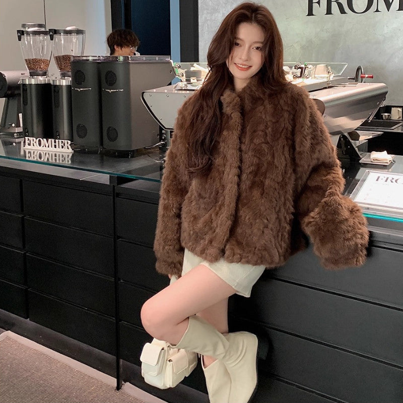 フェイクミンクスタンドカラージャケット(3colors)