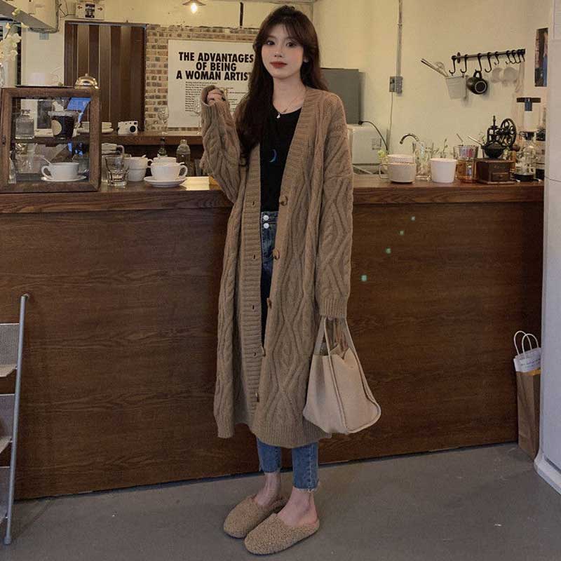 ケーブル編みロングニットカーディガン(4colors)