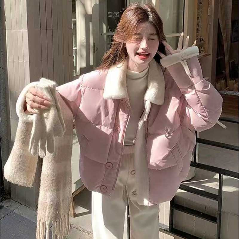 ファー襟ショート丈ダウンジャケット(2colors)（ピンク・青）秋/冬