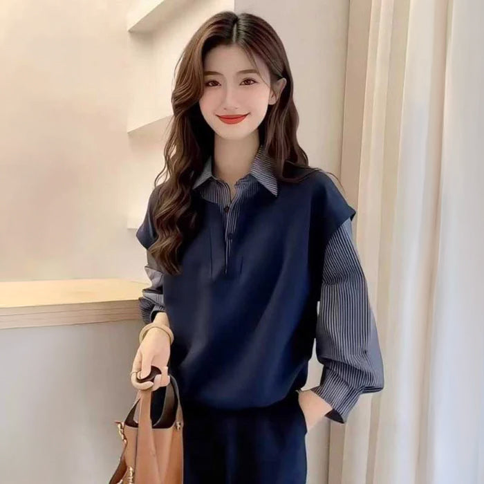 レーヤード風ストライプシャツ