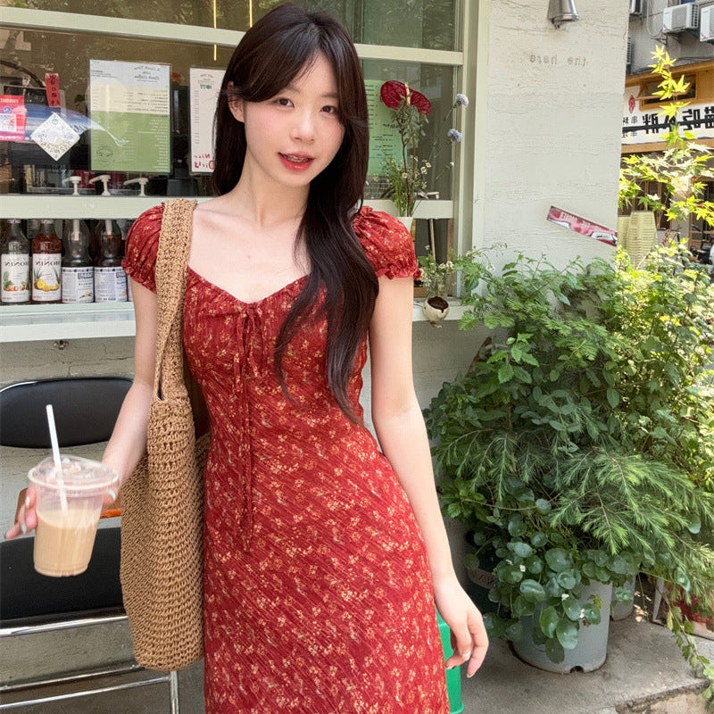 小花柄パフスリーブワンピース